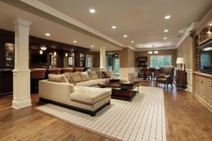 Big hall with a furniture